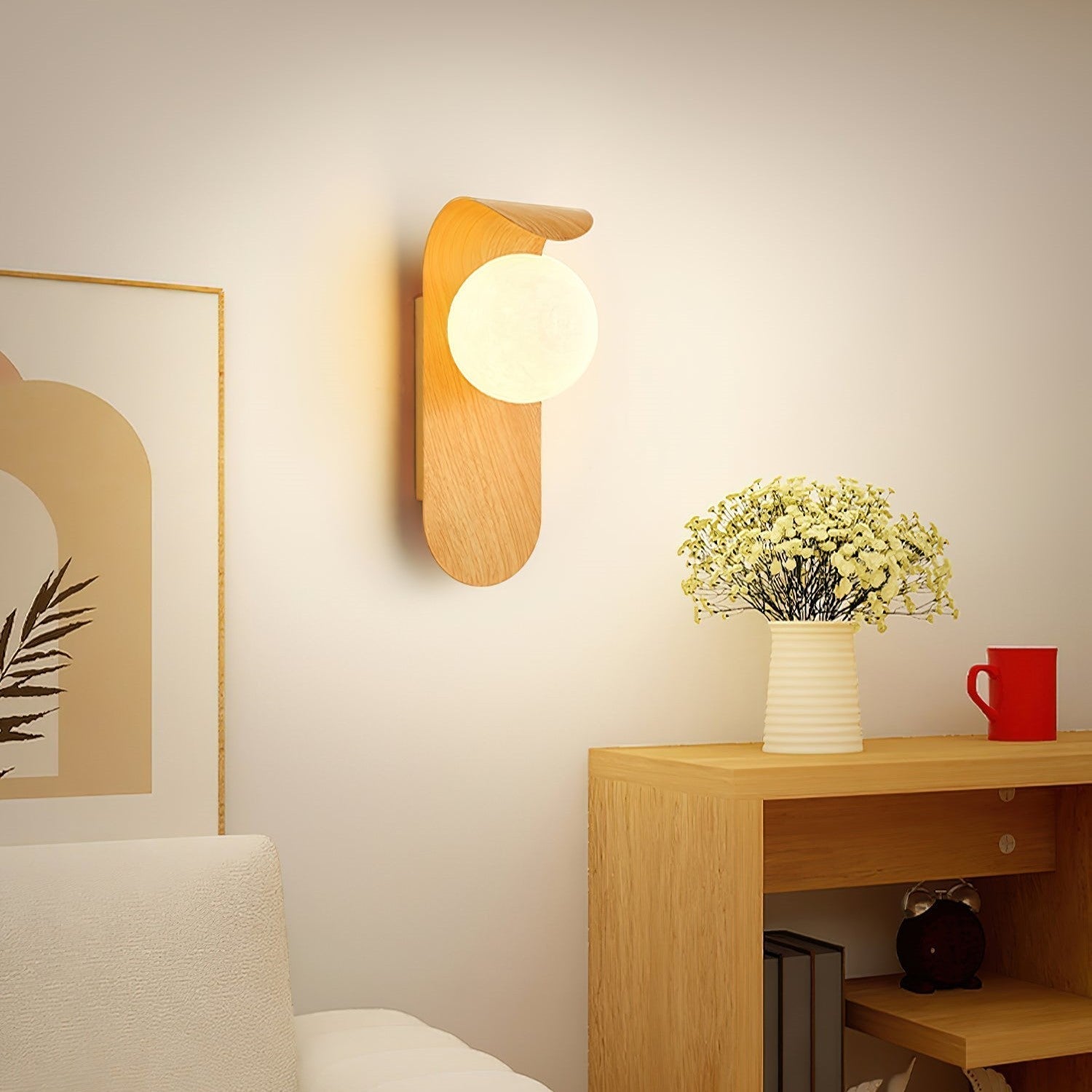 Nordic Wood Globe Wall Sconce with LED Glow
