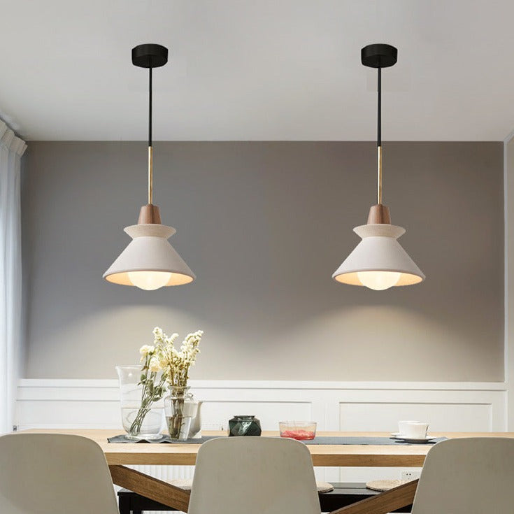 Cement and Wood Tapered Pendant Light