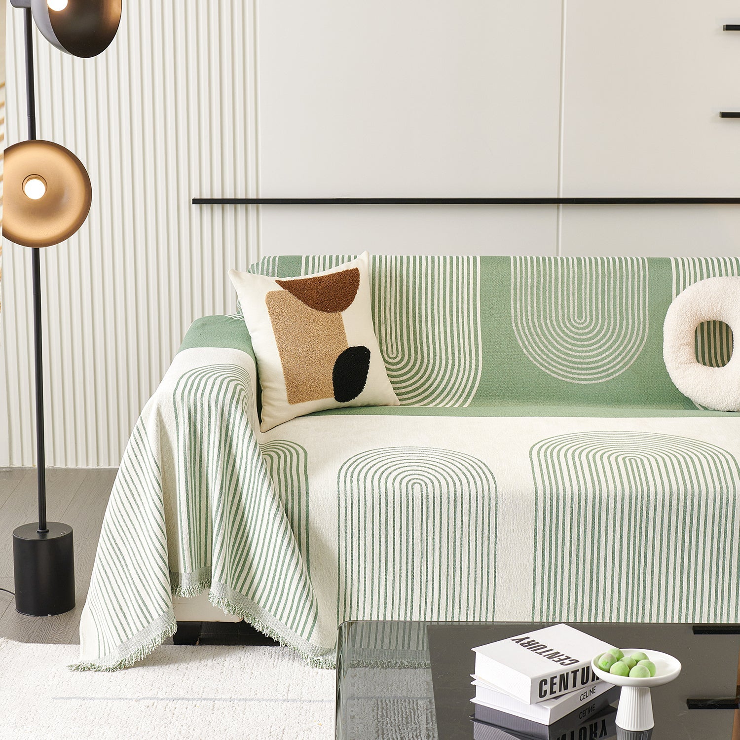 Chenille Sofa Cover with Flowing Arch Lines