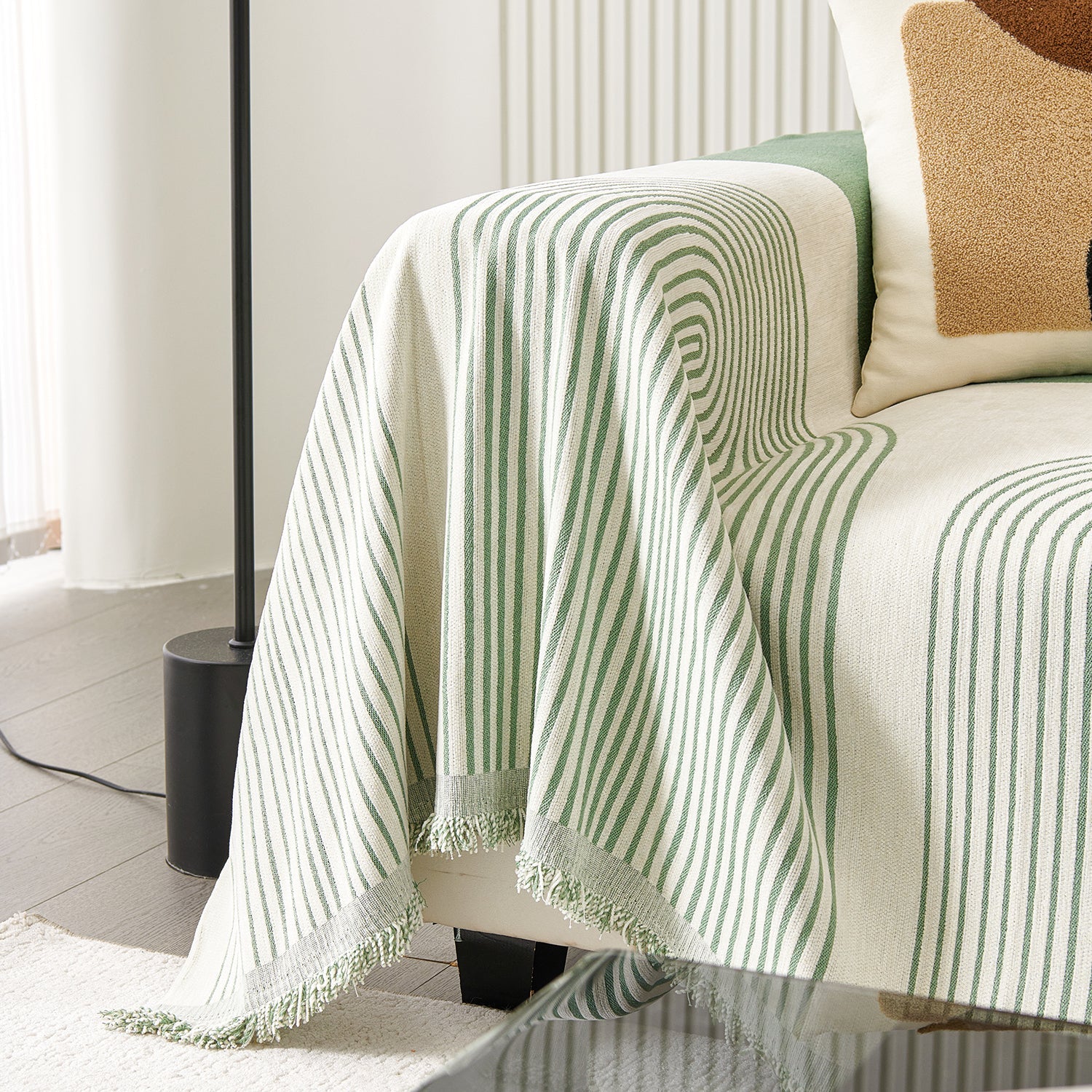 Chenille Sofa Cover with Flowing Arch Lines