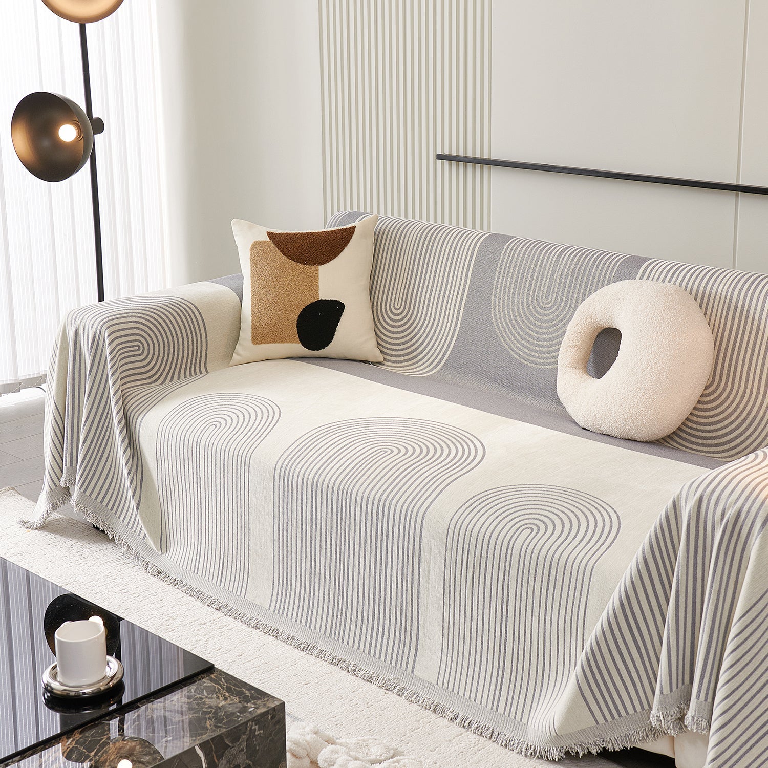 Chenille Sofa Cover with Flowing Arch Lines