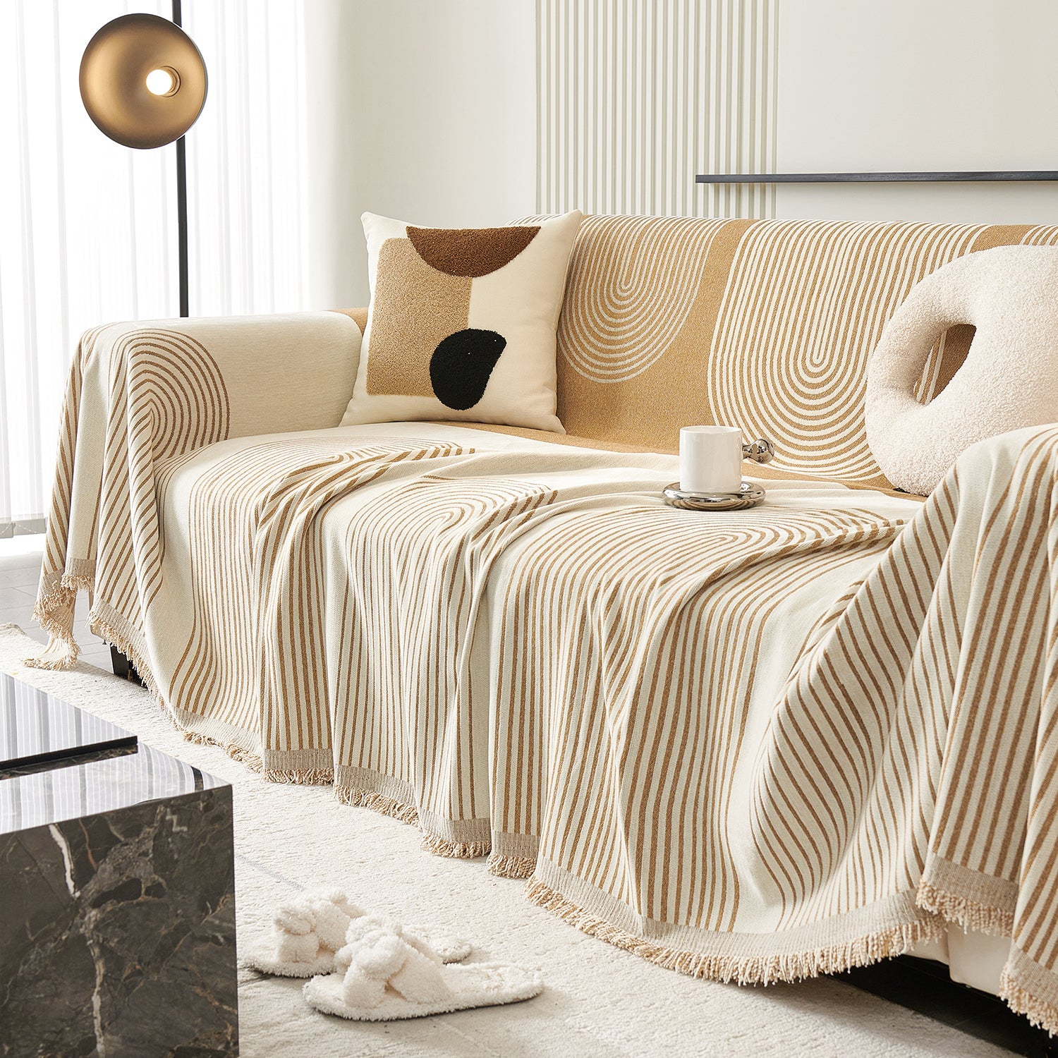 Chenille Sofa Cover with Flowing Arch Lines