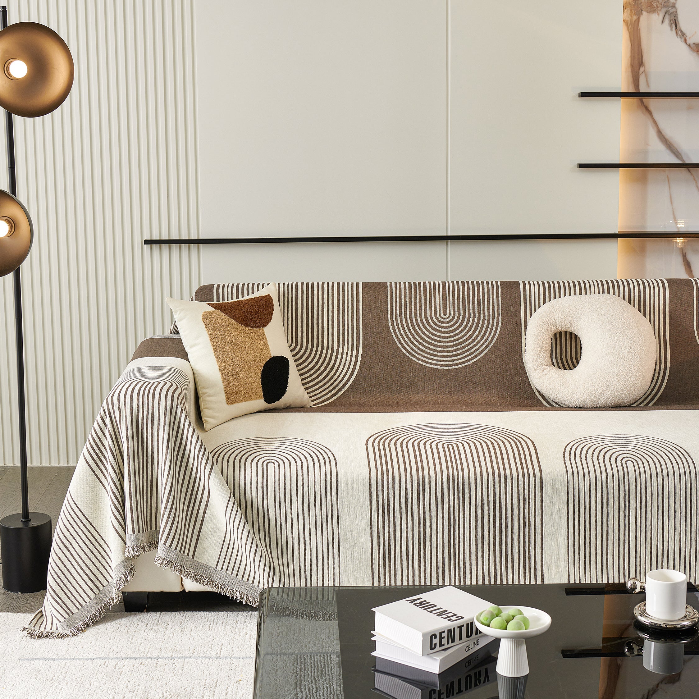 Chenille Sofa Cover with Flowing Arch Lines