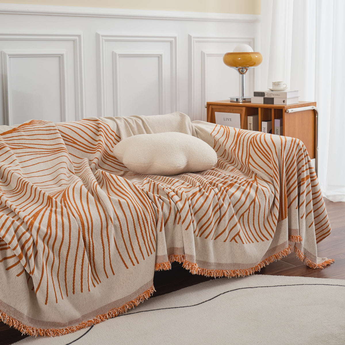 Chenille Striped Sofa Throw Blanket, Furniture Throw Covers Living Room Couch Cover