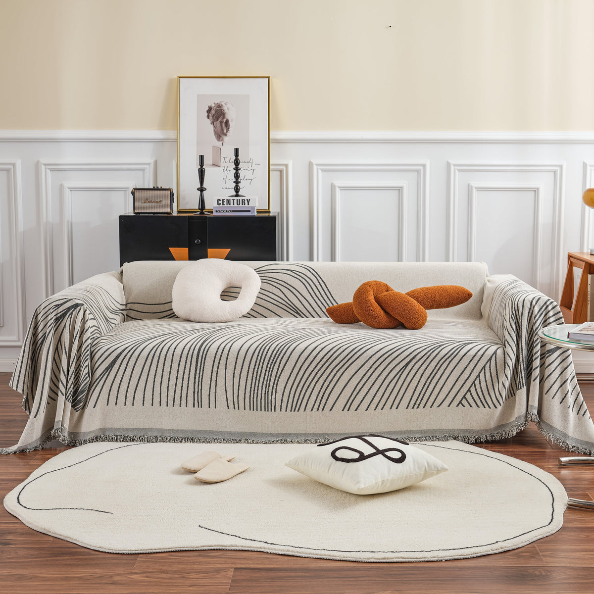 Chenille Striped Sofa Throw Blanket, Furniture Throw Covers Living Room Couch Cover