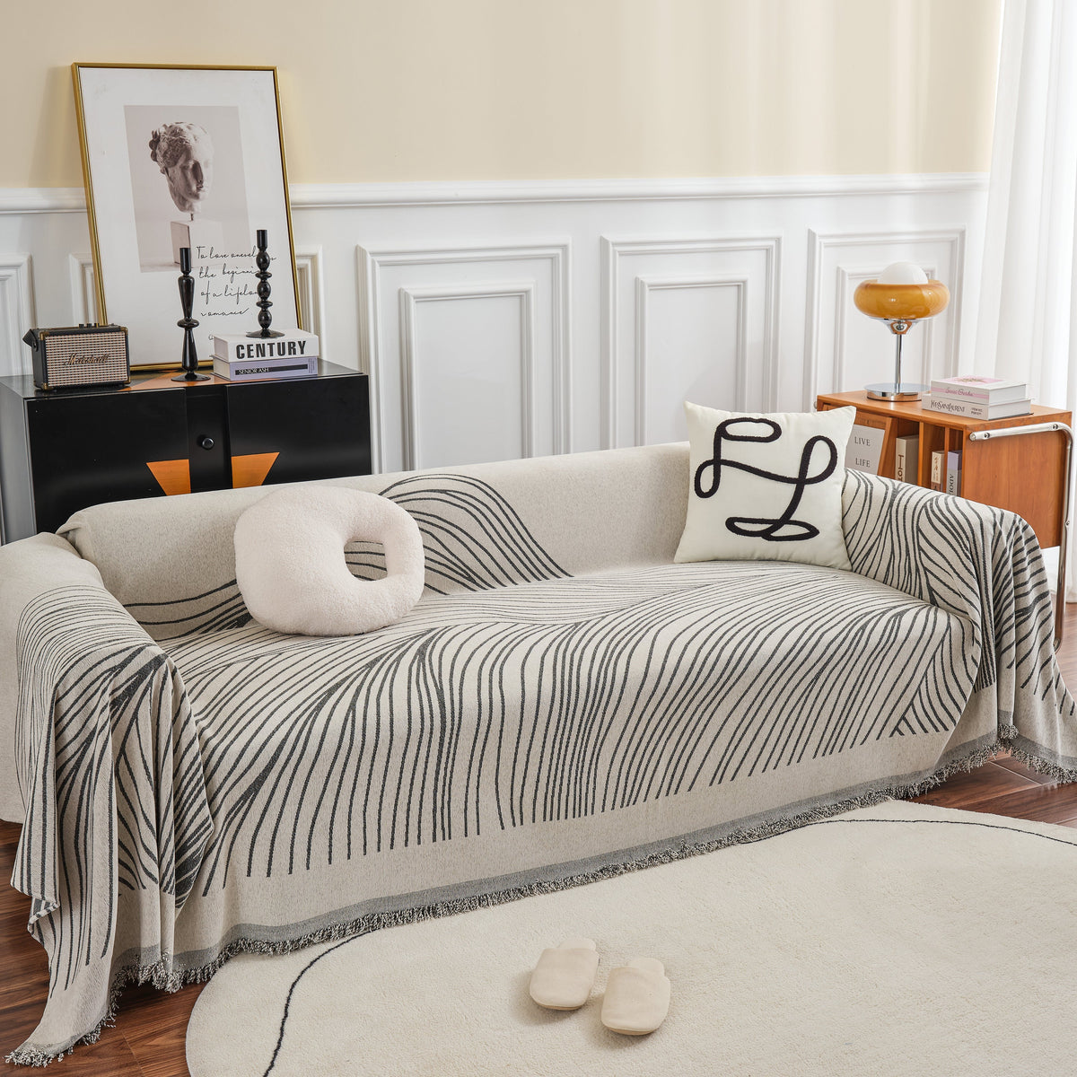 Chenille Striped Sofa Throw Blanket, Furniture Throw Covers Living Room Couch Cover
