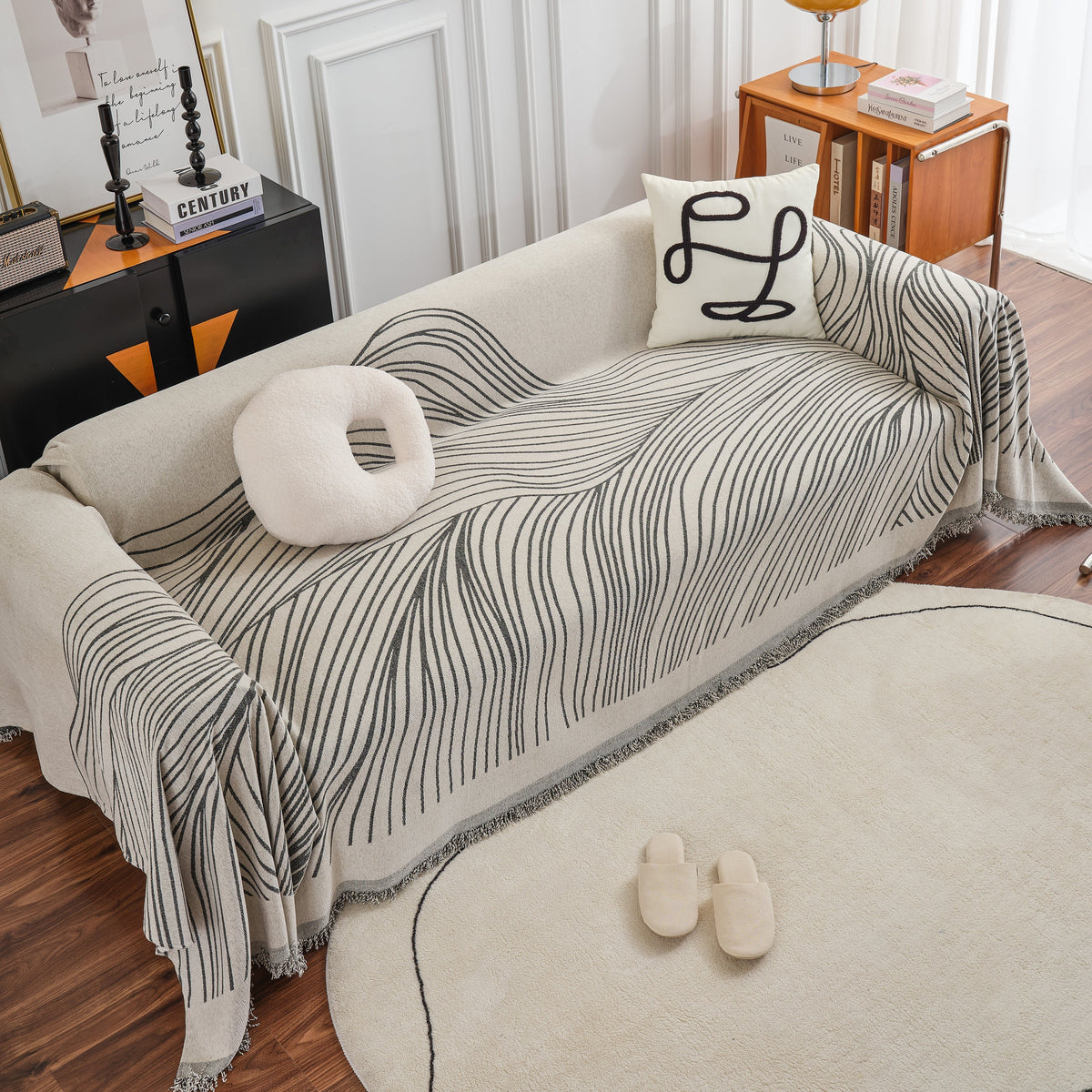 Chenille Striped Sofa Throw Blanket, Furniture Throw Covers Living Room Couch Cover