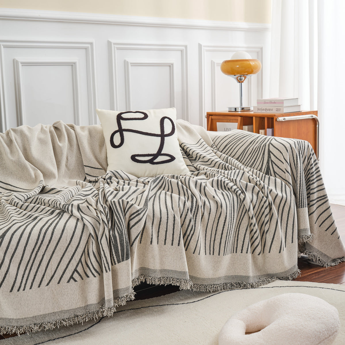 Chenille Striped Sofa Throw Blanket, Furniture Throw Covers Living Room Couch Cover