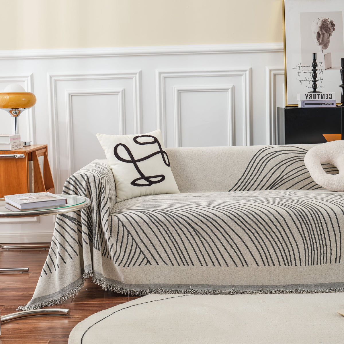 Chenille Striped Sofa Throw Blanket, Furniture Throw Covers Living Room Couch Cover