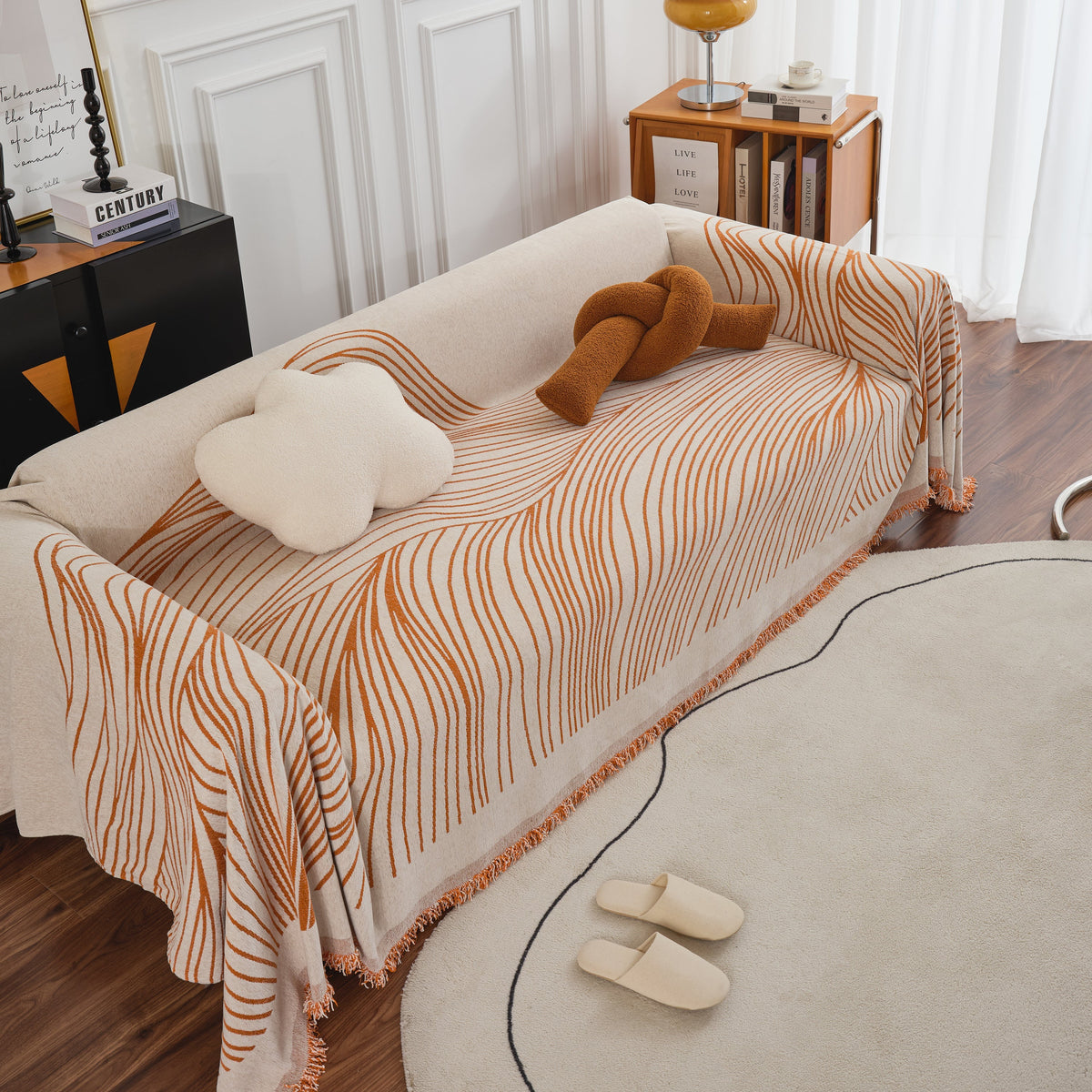 Chenille Striped Sofa Throw Blanket, Furniture Throw Covers Living Room Couch Cover