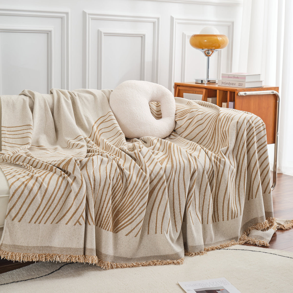 Chenille Striped Sofa Throw Blanket, Furniture Throw Covers Living Room Couch Cover