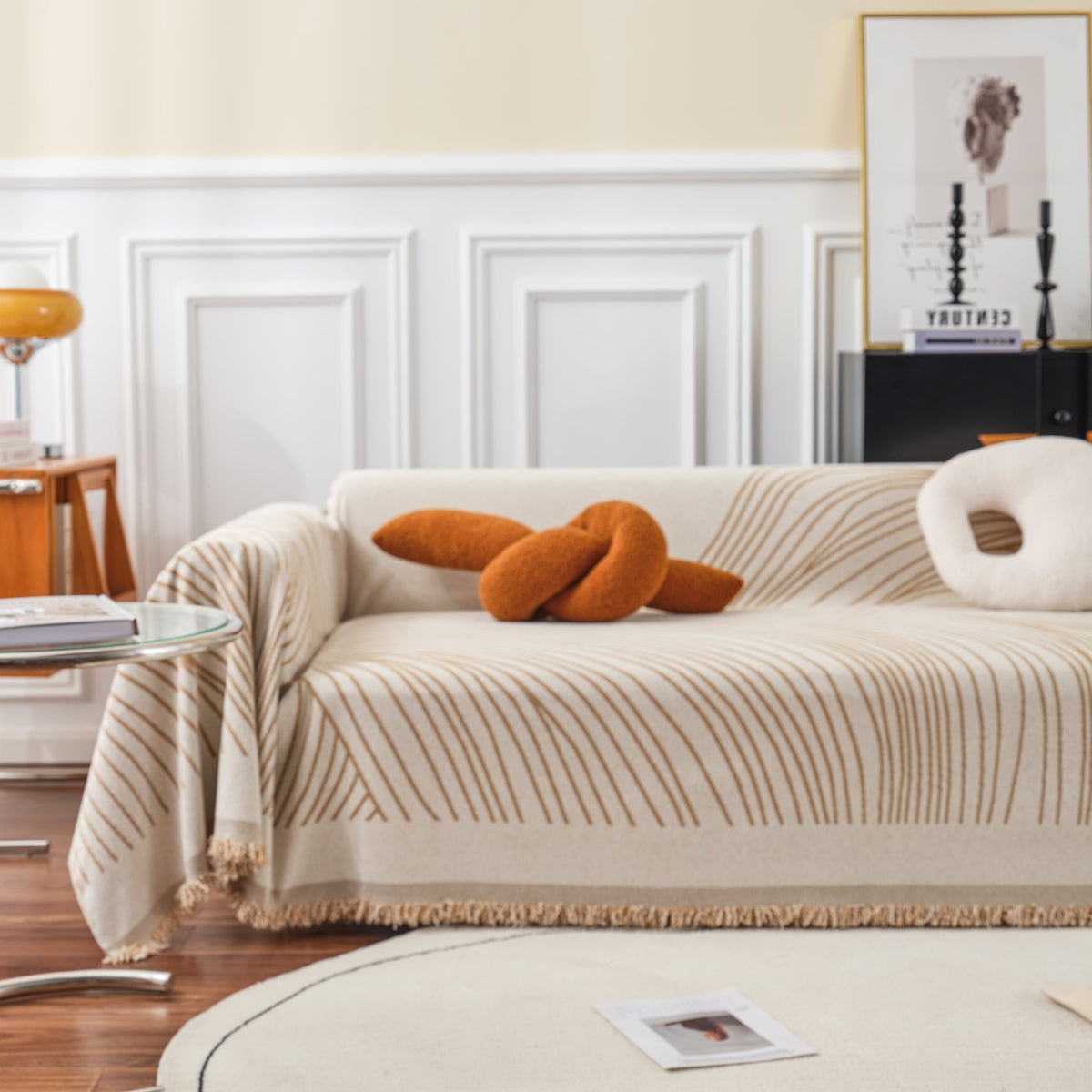 Chenille Striped Sofa Throw Blanket, Furniture Throw Covers Living Room Couch Cover
