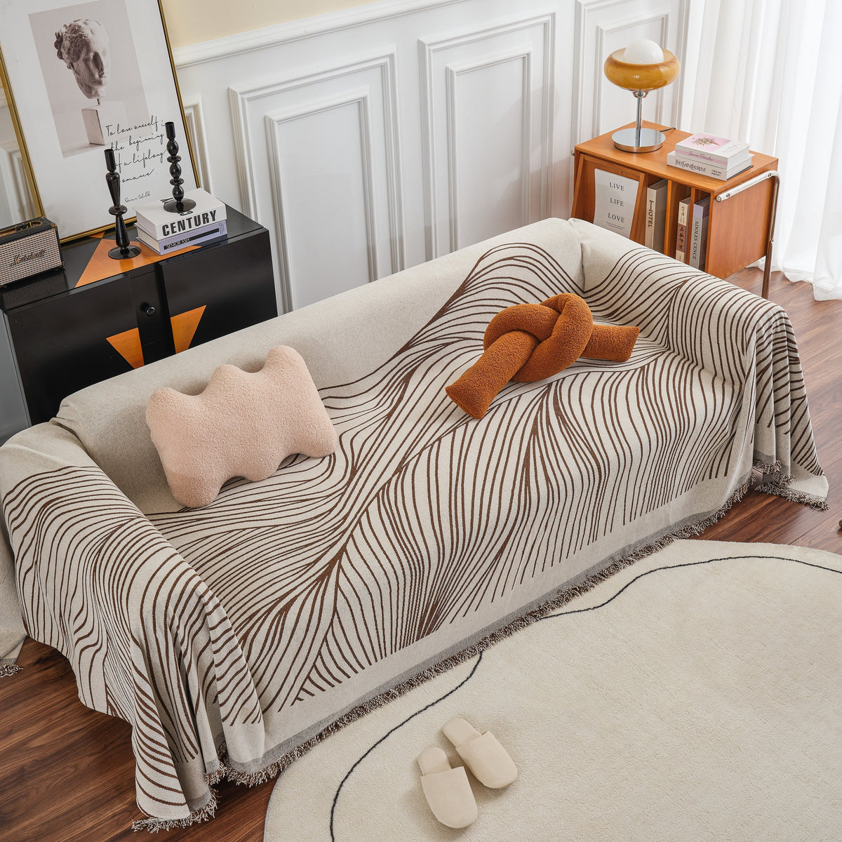 Chenille Striped Sofa Throw Blanket, Furniture Throw Covers Living Room Couch Cover