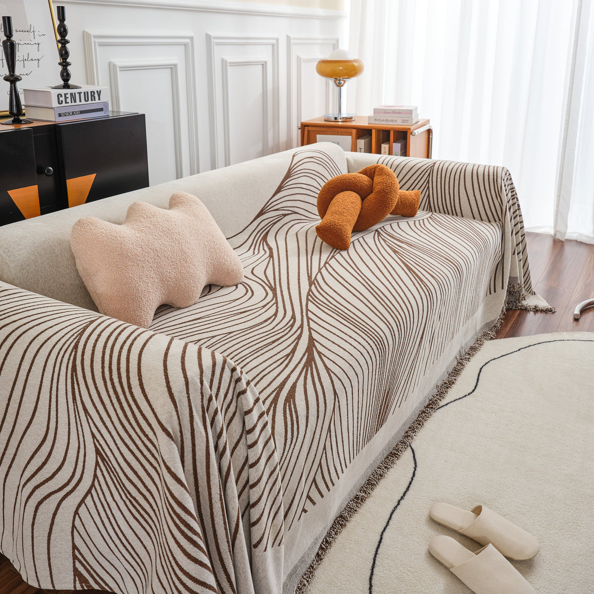 Chenille Striped Sofa Throw Blanket, Furniture Throw Covers Living Room Couch Cover