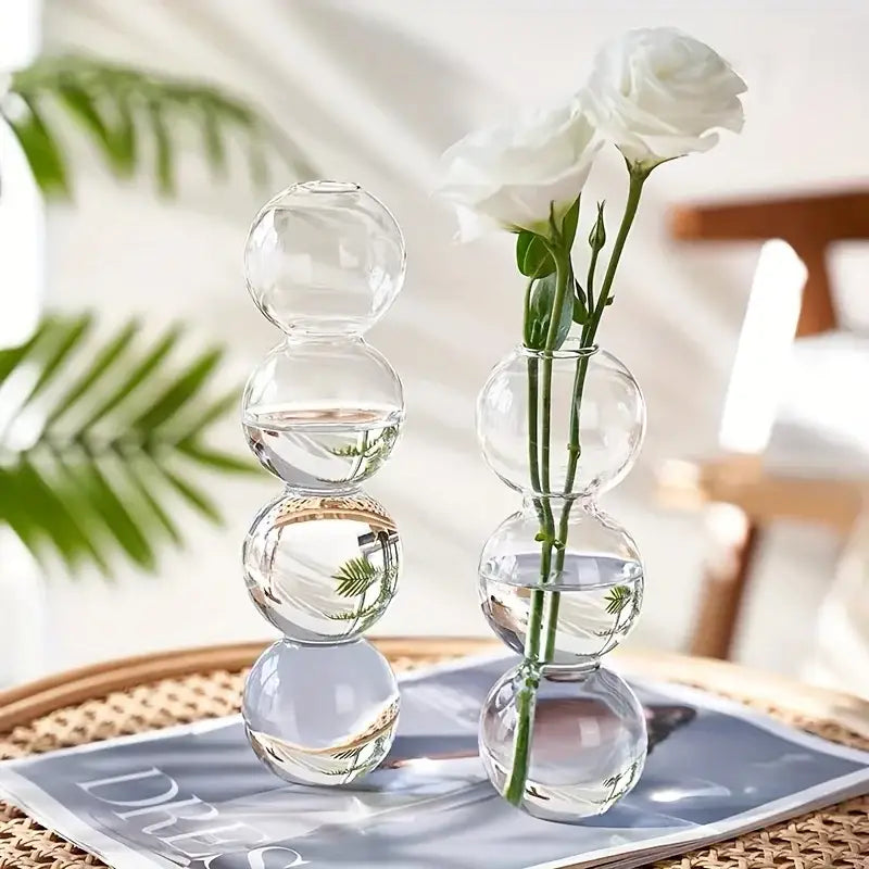 Clear Glass Bubble Vase with Stacked Globes