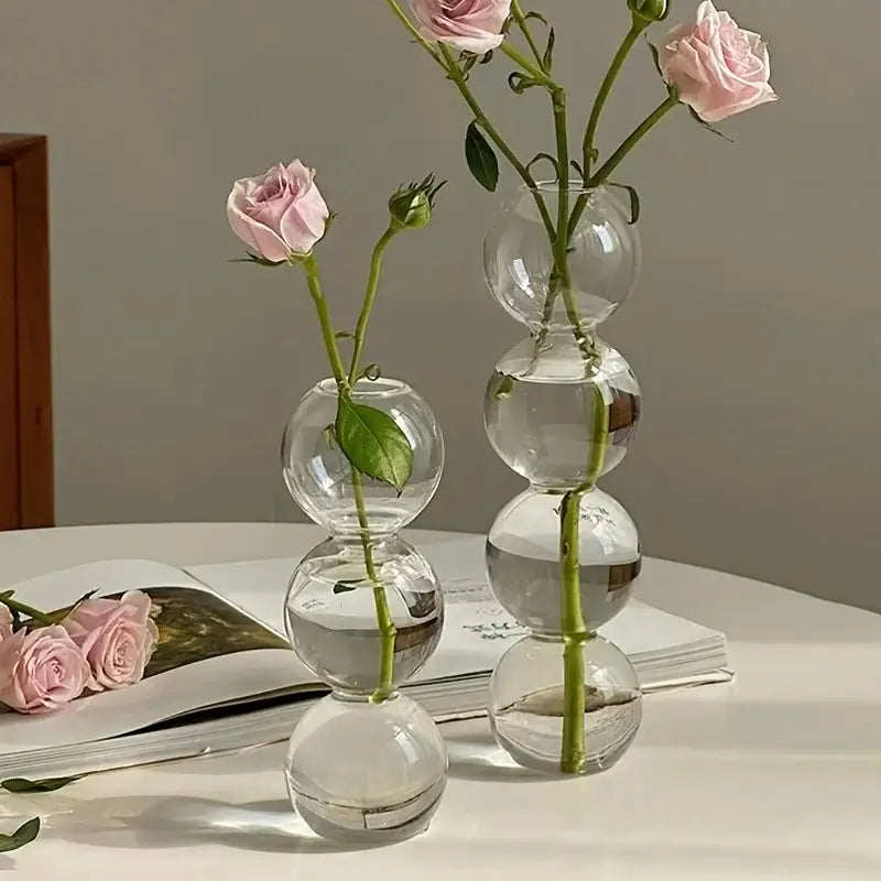 Clear Glass Bubble Vase with Stacked Globes