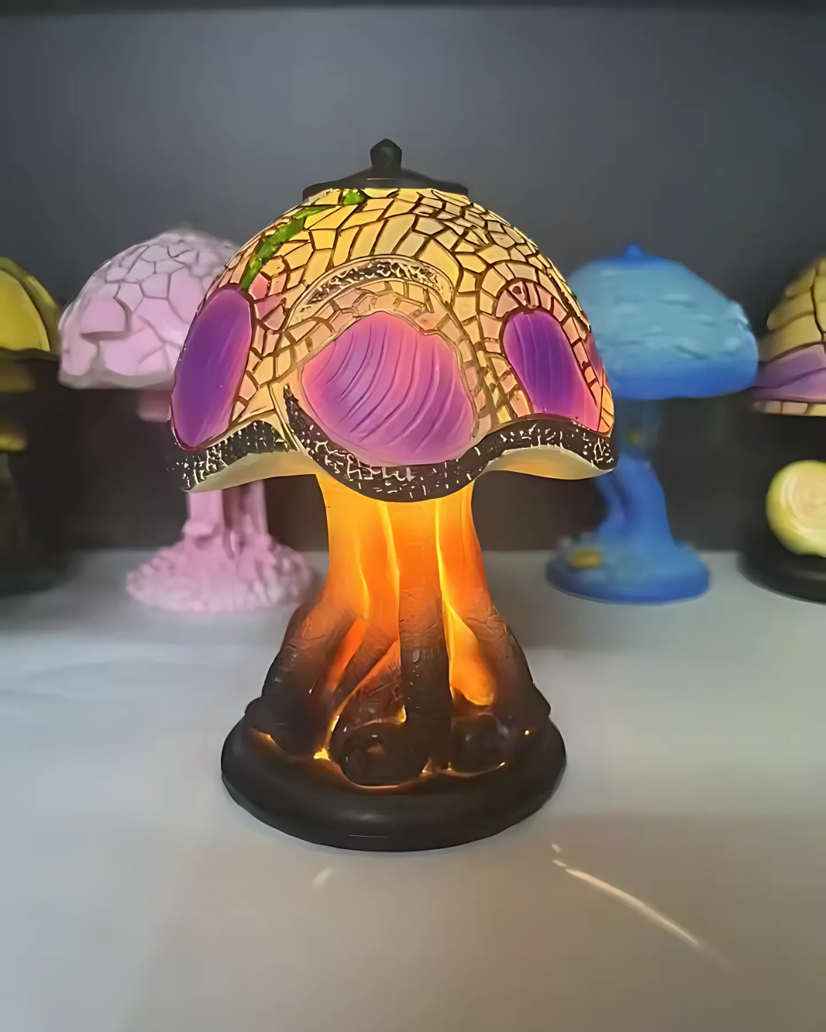 Colorful Resin Mushroom Lamp with LED Glow