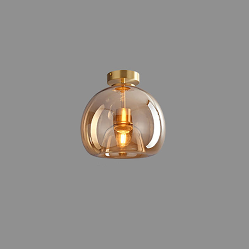 Copper and Glass Globe Semi Flush Ceiling Light