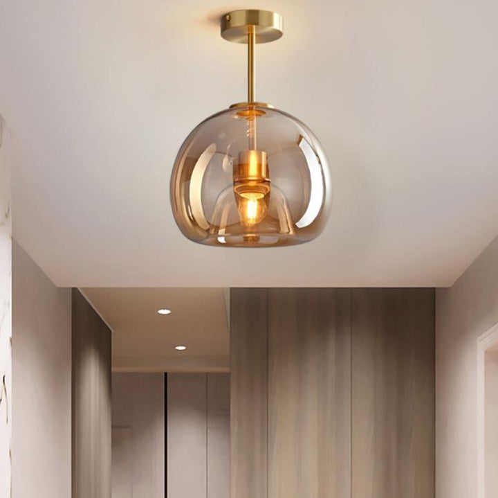 Copper and Glass Globe Semi Flush Ceiling Light