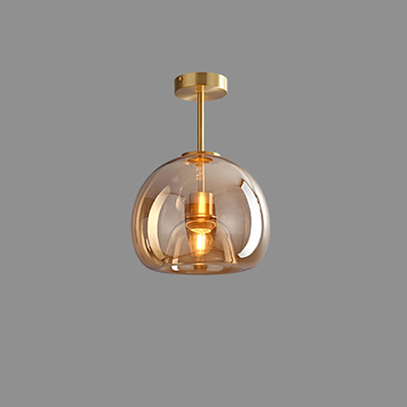 Copper and Glass Globe Semi Flush Ceiling Light
