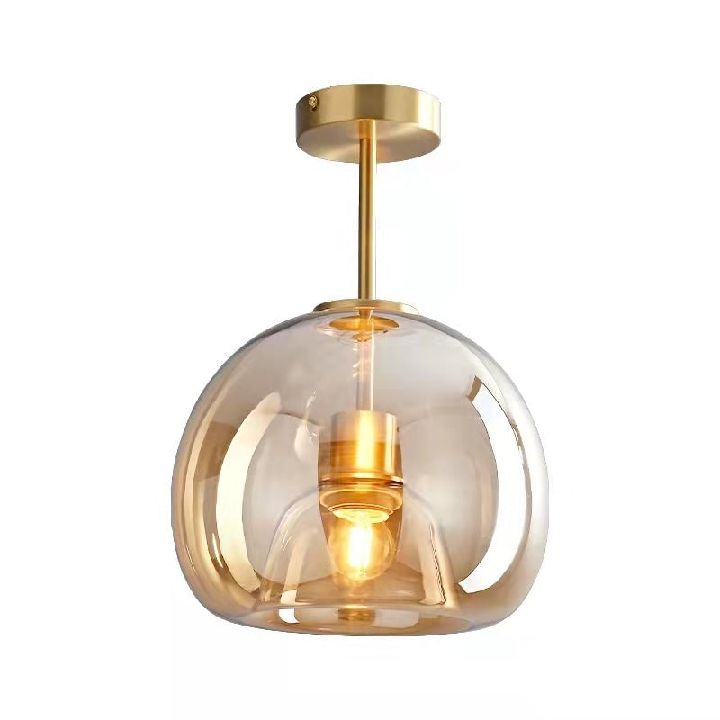 Copper and Glass Globe Semi Flush Ceiling Light