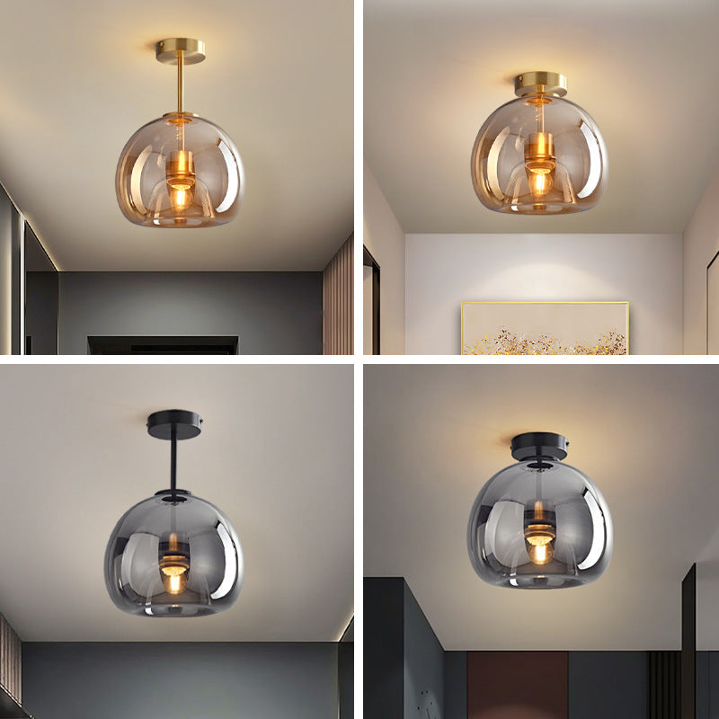 Copper and Glass Globe Semi Flush Ceiling Light