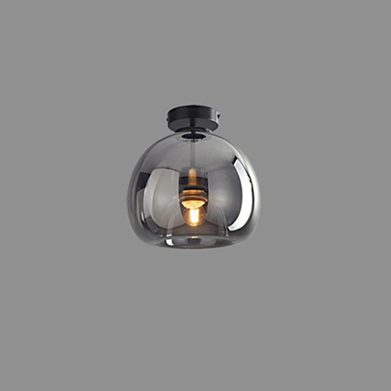 Copper and Glass Globe Semi Flush Ceiling Light
