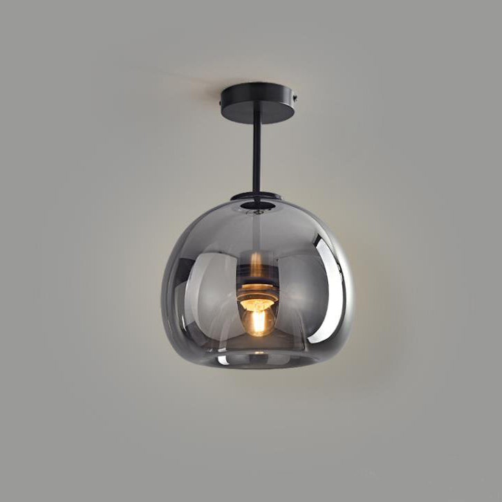 Copper and Glass Globe Semi Flush Ceiling Light