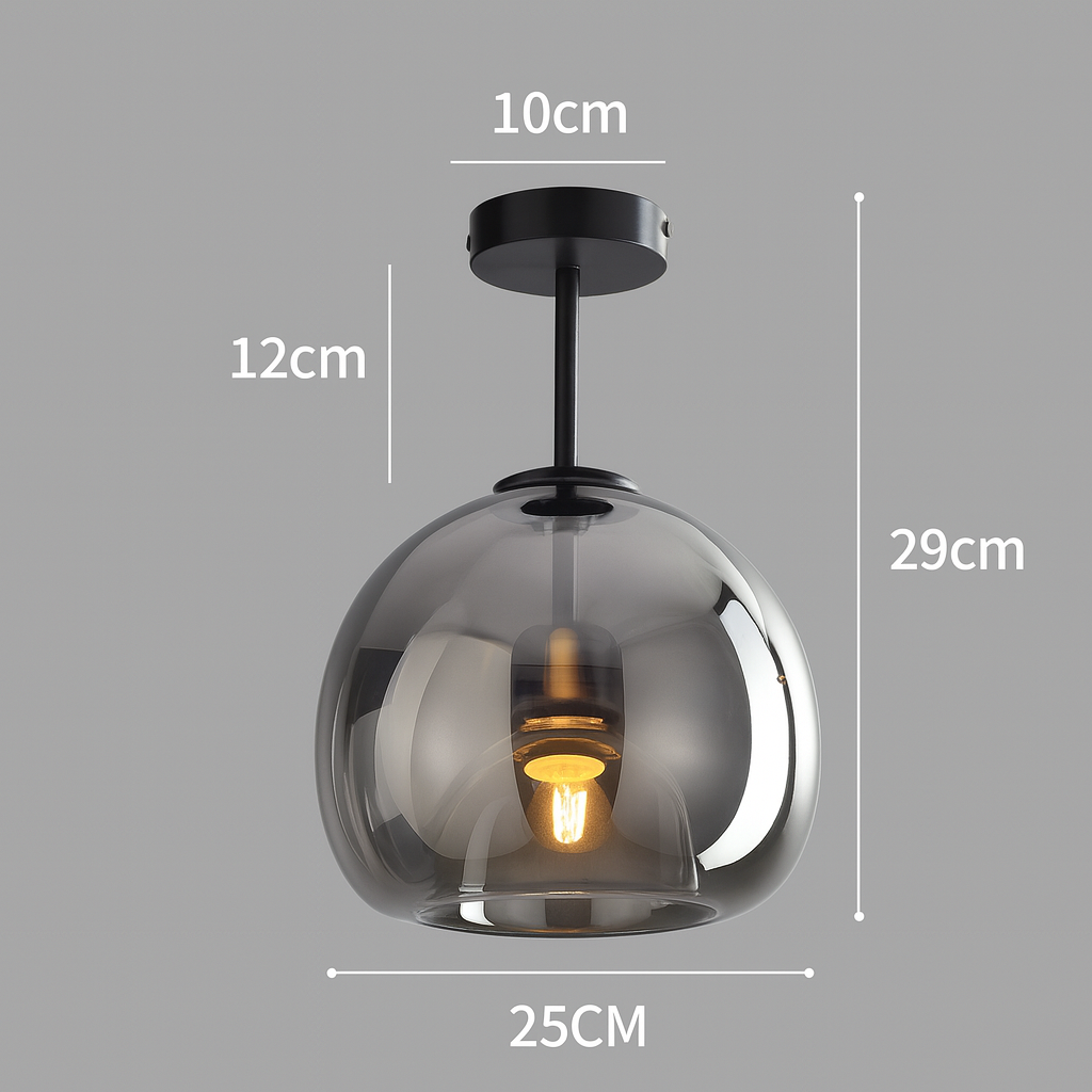 Copper and Glass Globe Semi Flush Ceiling Light
