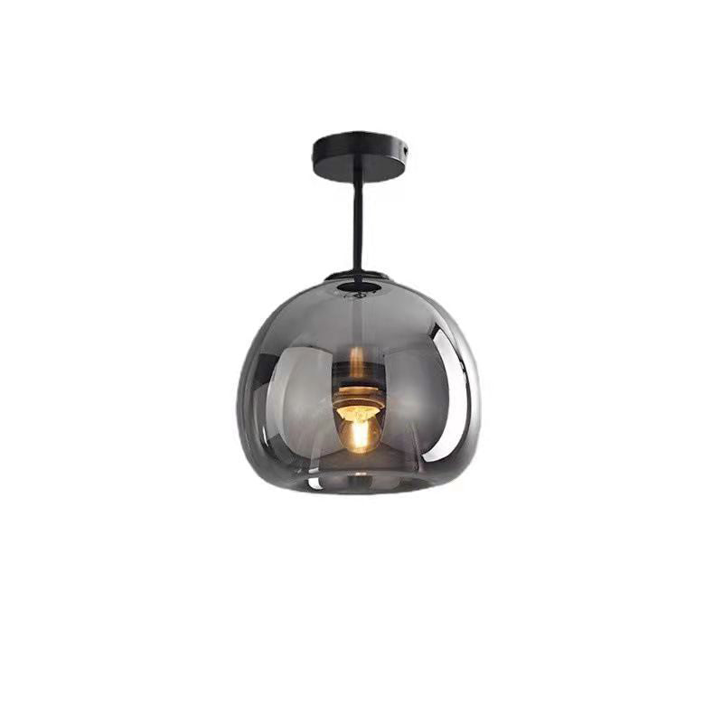 Copper and Glass Globe Semi Flush Ceiling Light