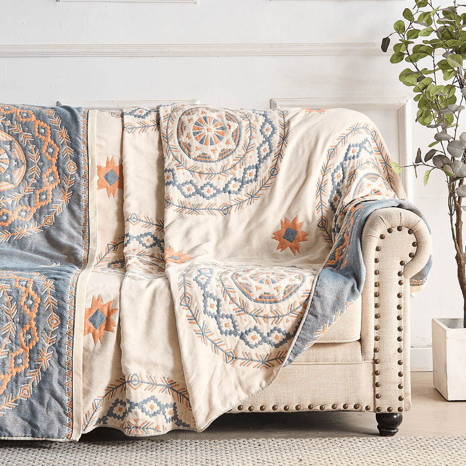 Cotton Boho Throw Blanket with Mandala Design