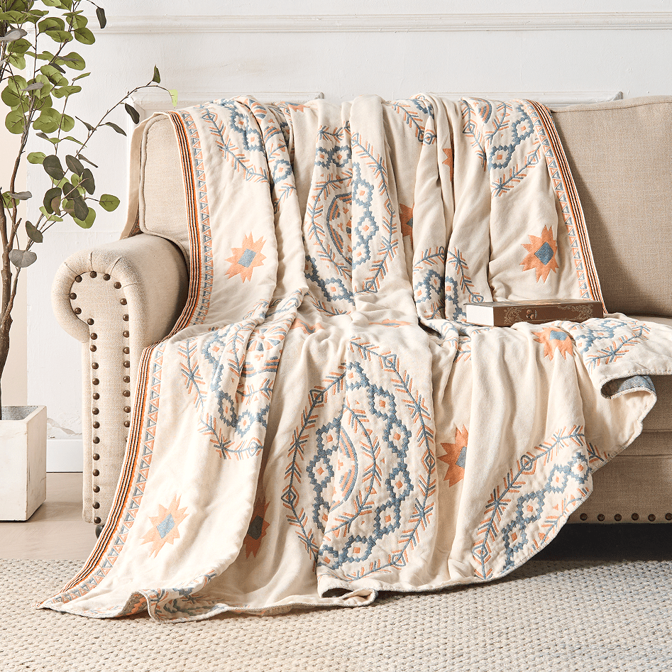 Cotton Boho Throw Blanket with Mandala Design