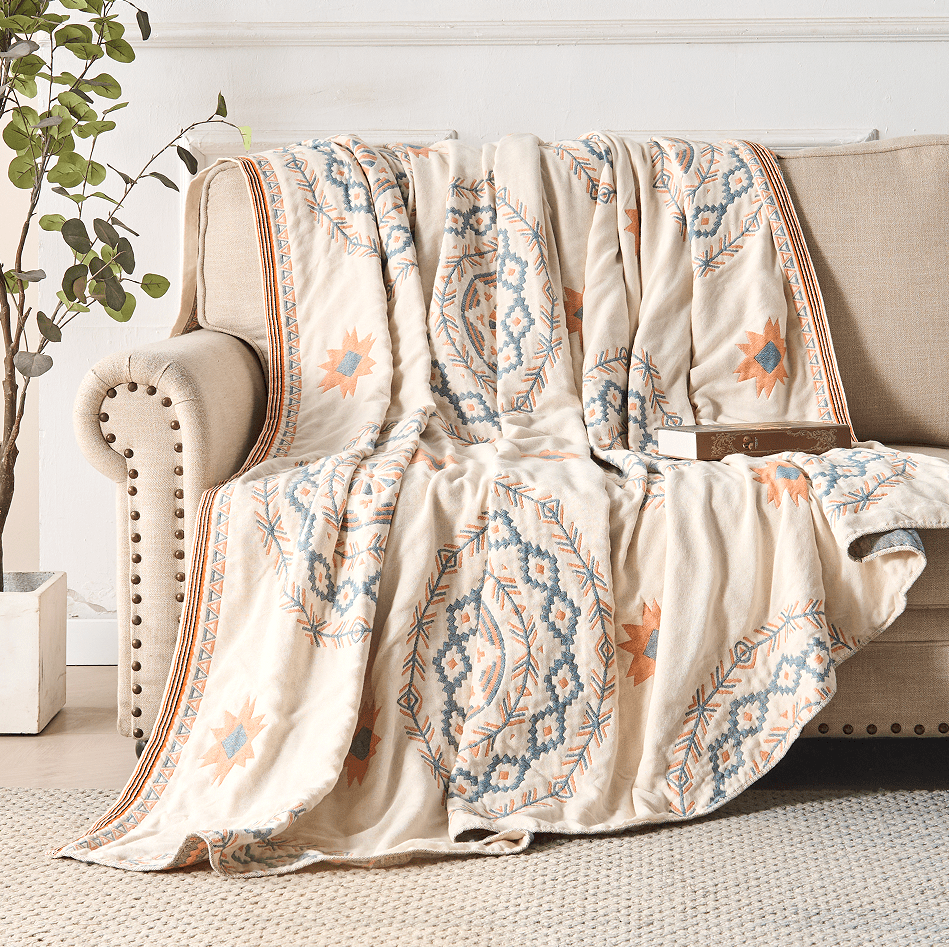 Cotton Boho Throw Blanket with Mandala Design