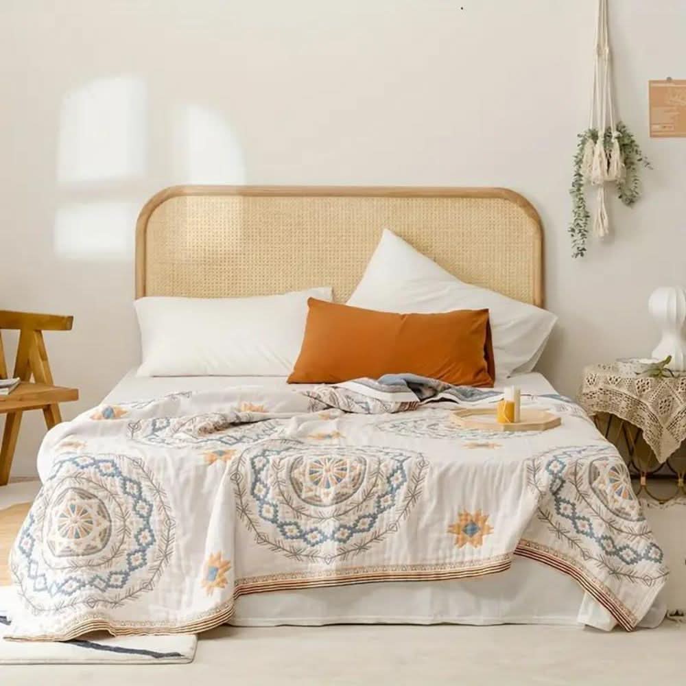 Cotton Boho Throw Blanket with Mandala Design