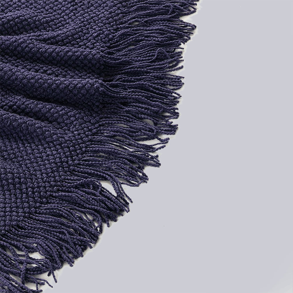 Cozy Knit Throw Blanket with Fringe Detail