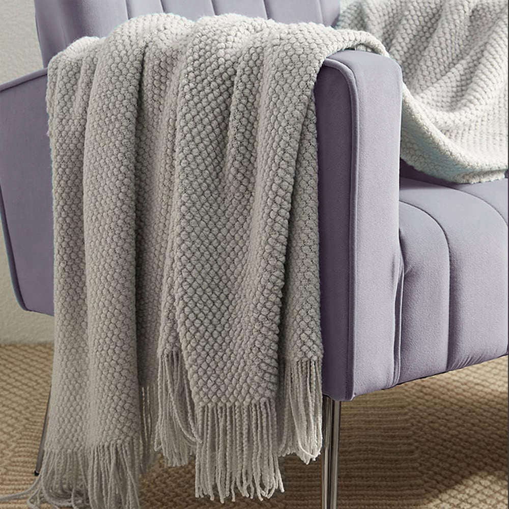 Cozy Knit Throw Blanket with Fringe Detail