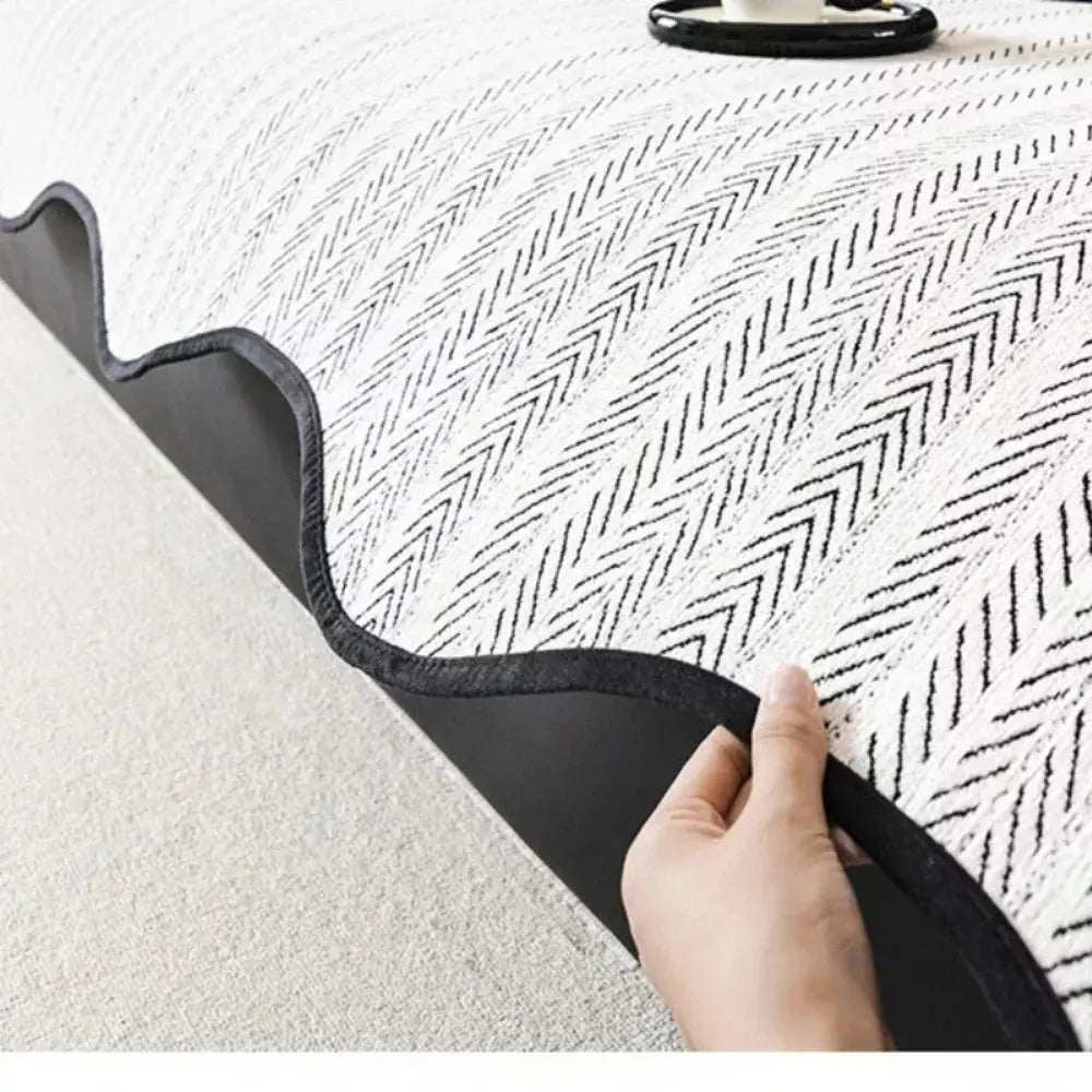 Cream Herringbone Sofa Cover with Wave Edge