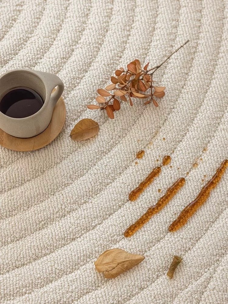 Cream Textured Area Rug with Raised Waves