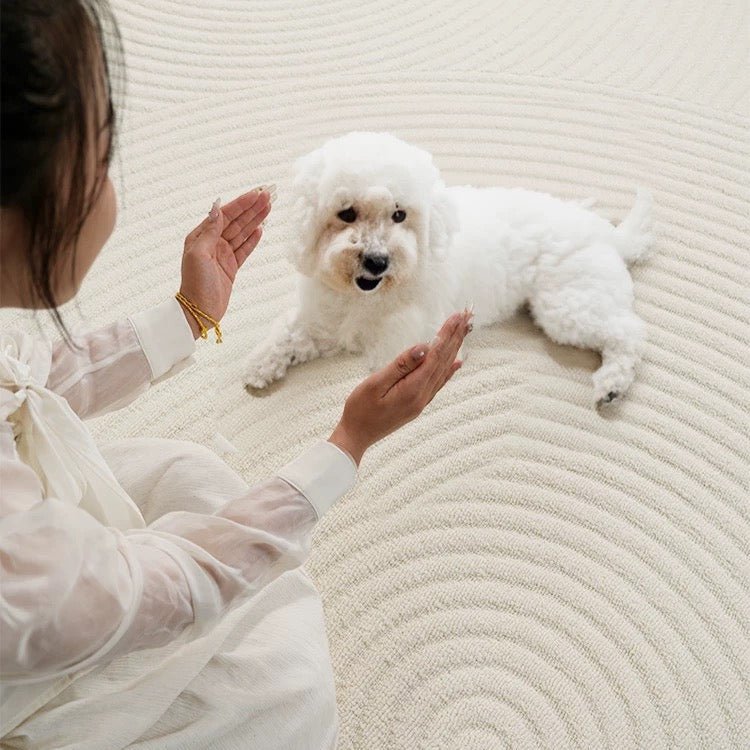 Cream Textured Area Rug with Raised Waves