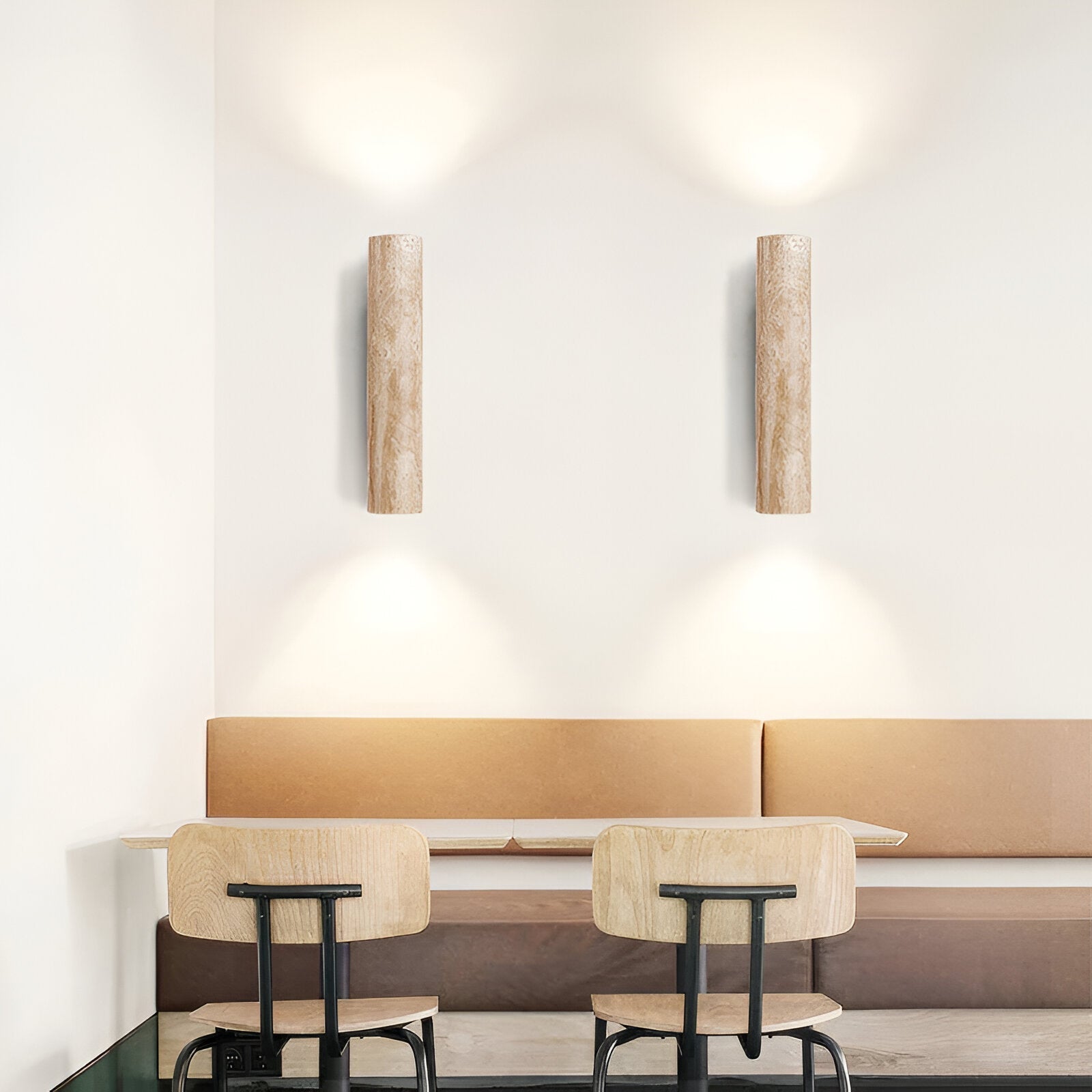Travertine Wall Sconce with Solid Wood Base