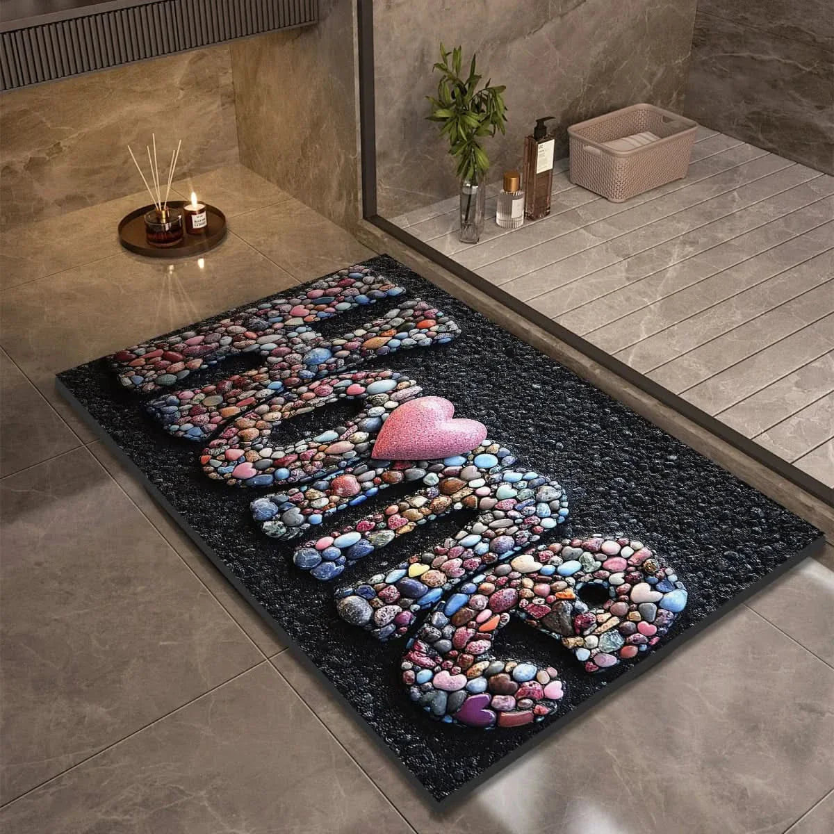 Diatomite Pebble Bath Mat with Non-Slip Base