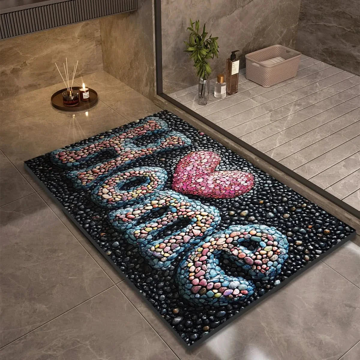 Diatomite Pebble Bath Mat with Non-Slip Base