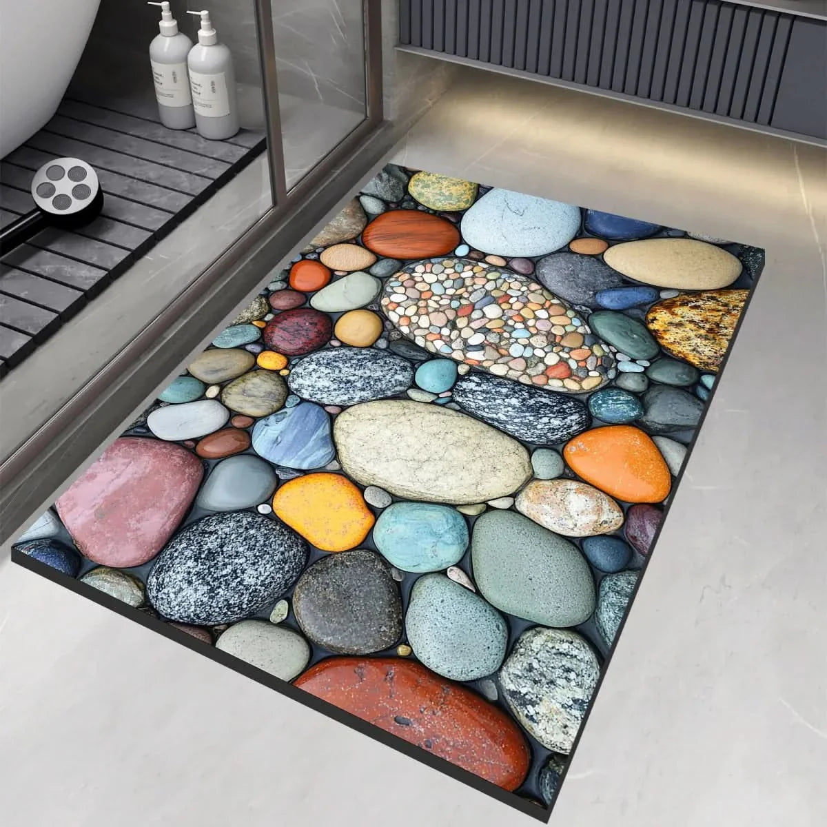 Diatomite Pebble Bath Mat with Non-Slip Base