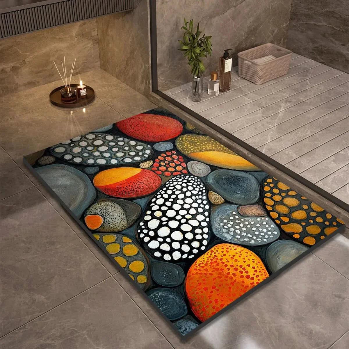 Diatomite Pebble Bath Mat with Non-Slip Base