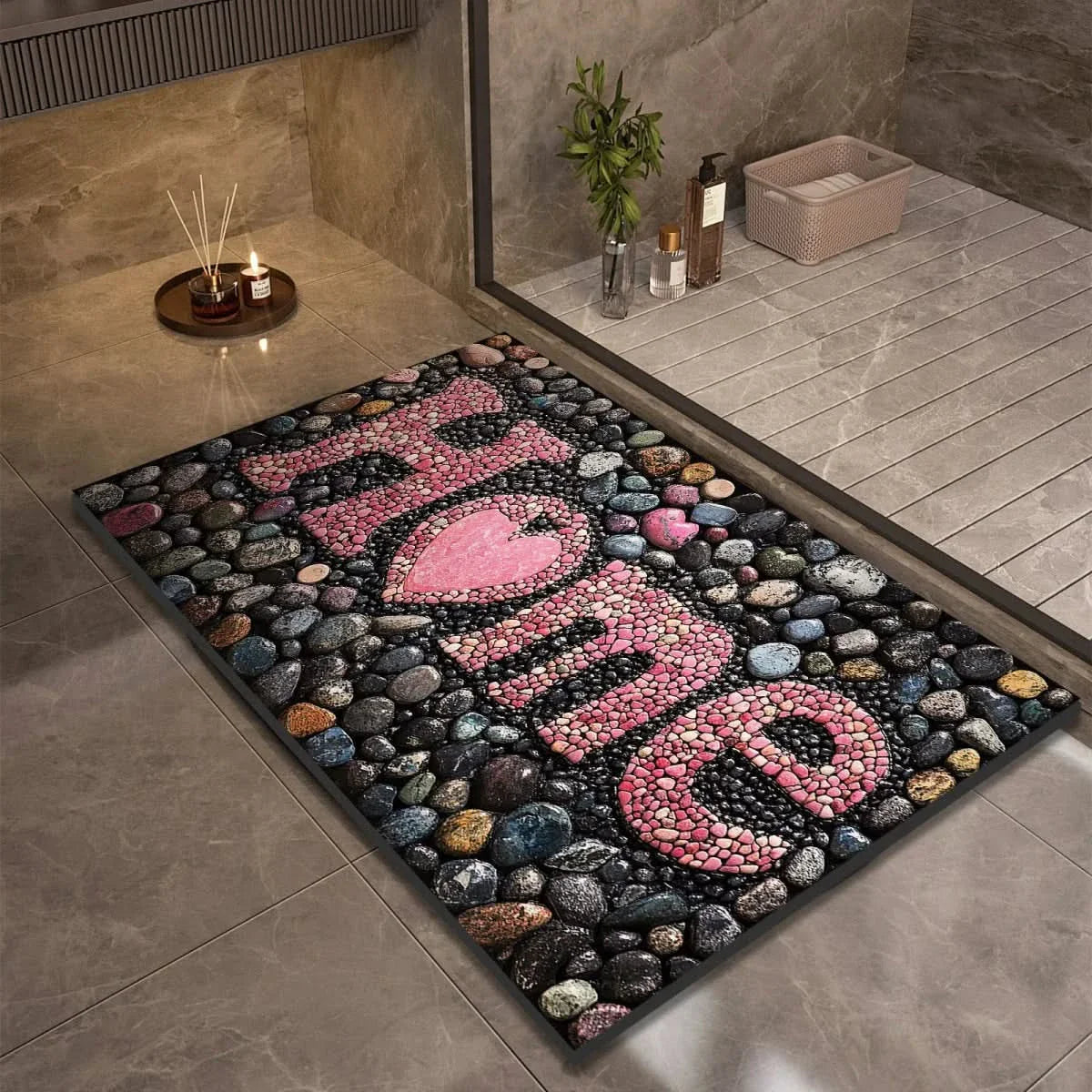 Diatomite Pebble Bath Mat with Non-Slip Base