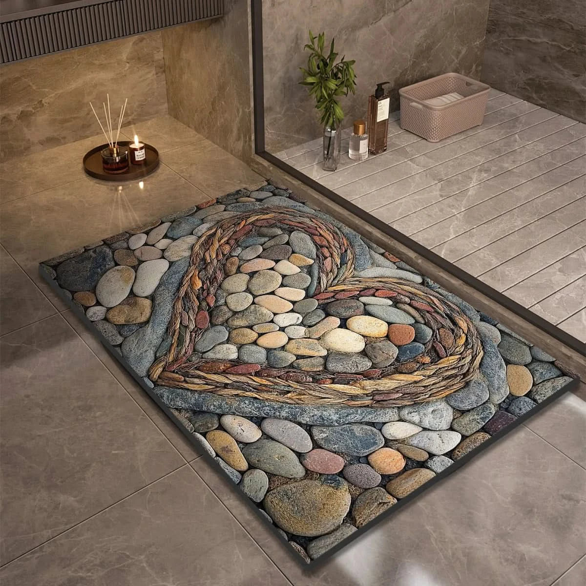 Diatomite Pebble Bath Mat with Non-Slip Base