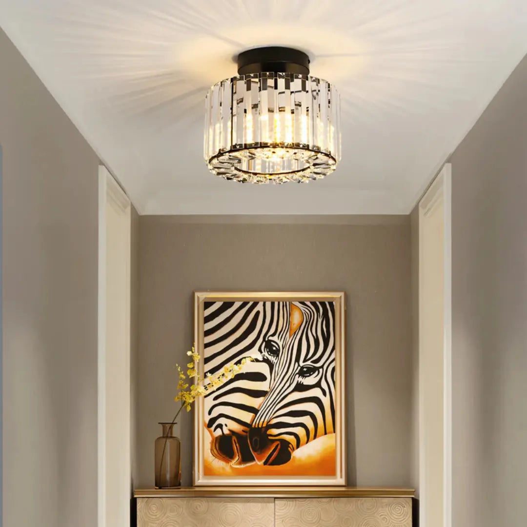 Modern Crystal Ceiling Light with Gold Frame