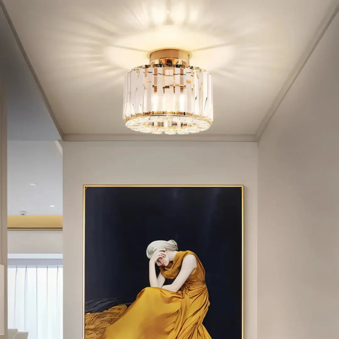 Modern Crystal Ceiling Light with Gold Frame