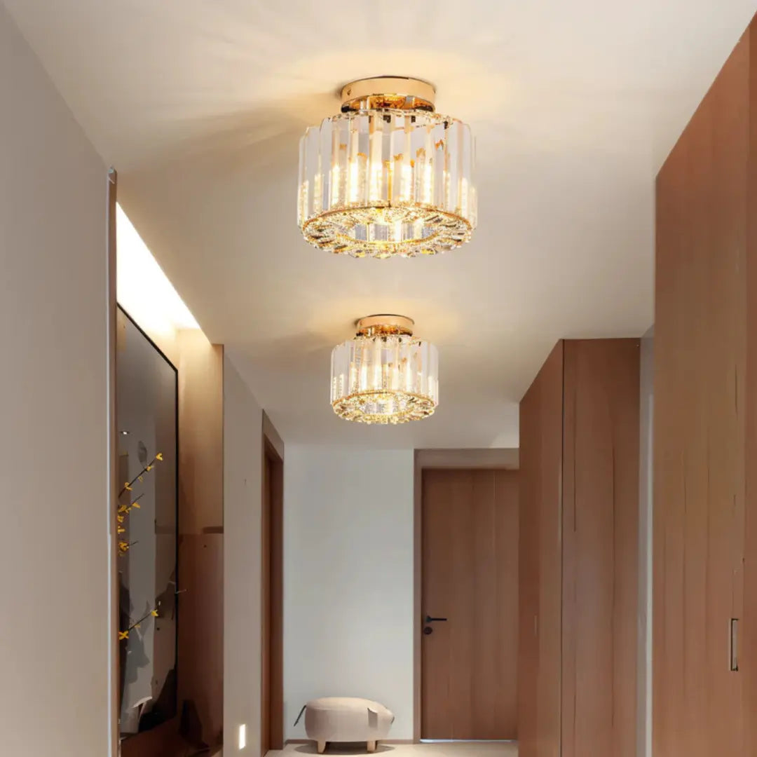 Modern Crystal Ceiling Light with Gold Frame