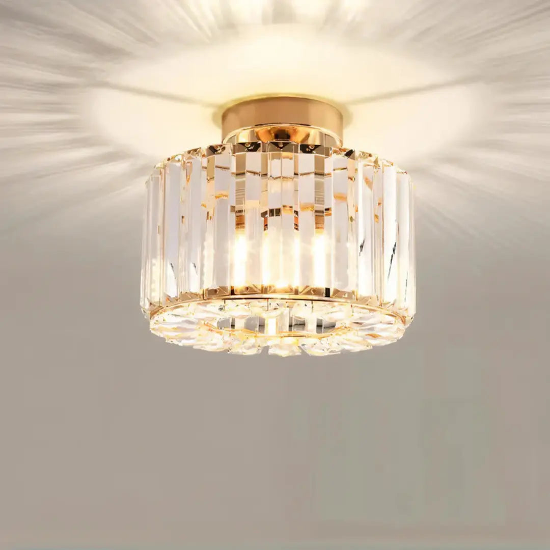Modern Crystal Ceiling Light with Gold Frame